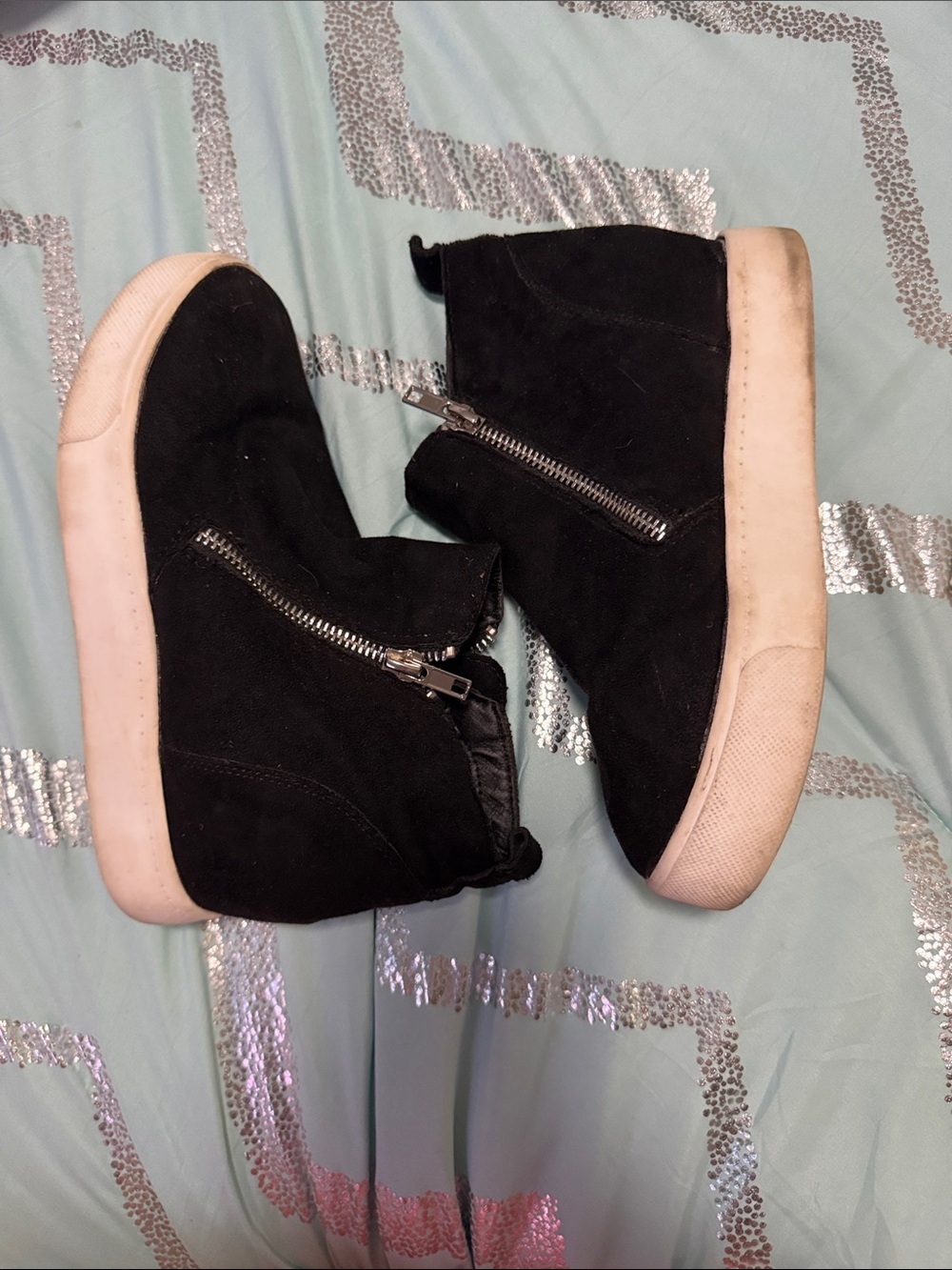 Black Suede High-Top Zip Sneakers